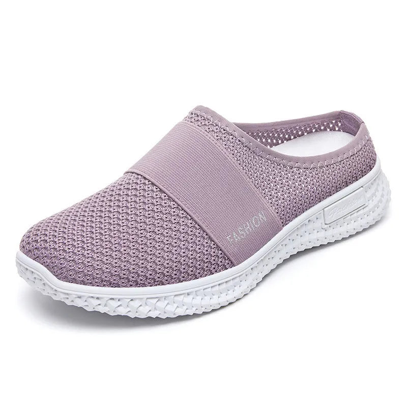 Women's casual flat shoes with mesh upper and hollow out design in black, grey, pink or purple