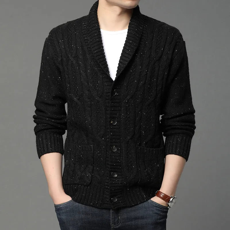 Men's thickened jacquard knitted cardigan, warm autumn winter outerwear for youth in multiple sizes and neutral colours