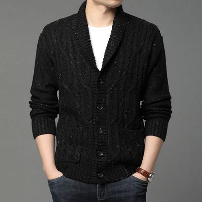 Men's thickened jacquard knitted cardigan, warm autumn winter outerwear for youth in multiple sizes and neutral colours