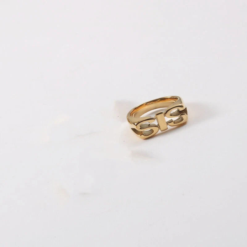 18K gold plated titanium steel letter seal ring with geometric design for women