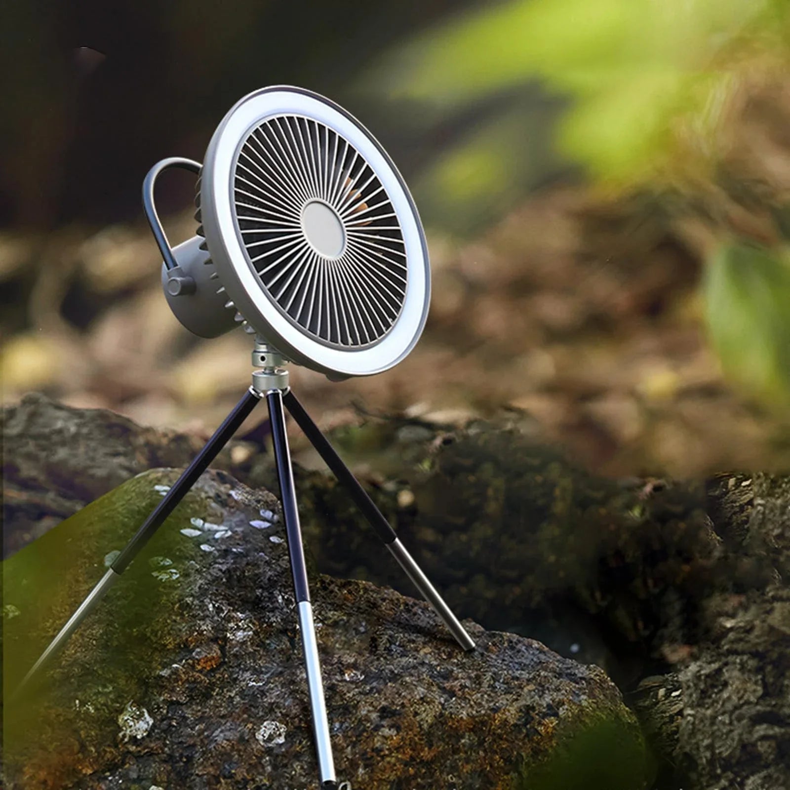 Versatile Portable USB Rechargeable Camping Fan with Adjustable Tripod Stand for Desk, Ceiling, and Hanging Use