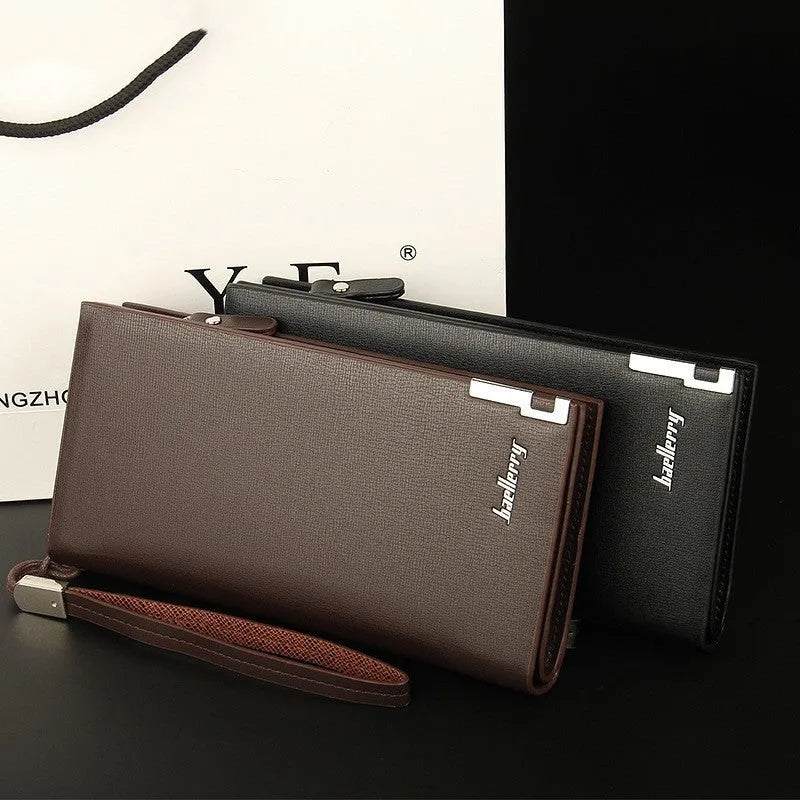 Men's wallet multifunctional zipper long PU leather waterproof RFID blocking card holder organiser with cash compartment in black brown colours