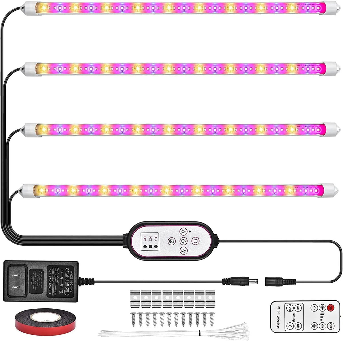 410mm long silver aluminum LED grow light with remote control for indoor plants.
