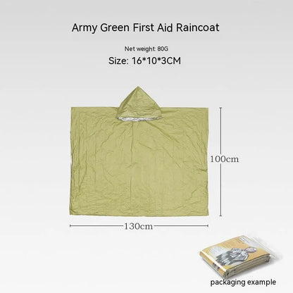 Orange emergency tent with sleeping bag and blanket disaster relief kit on ground