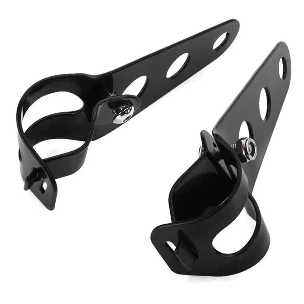 Black iron motorcycle headlamp support bracket pair for retro bike modification