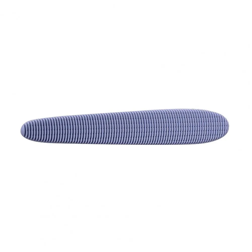 Grey and pink ABS plastic cat grooming comb with tongue-like texture and dual-ended design