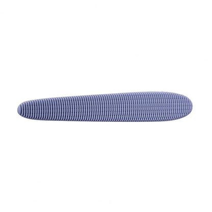 Grey and pink ABS plastic cat grooming comb with tongue-like texture and dual-ended design