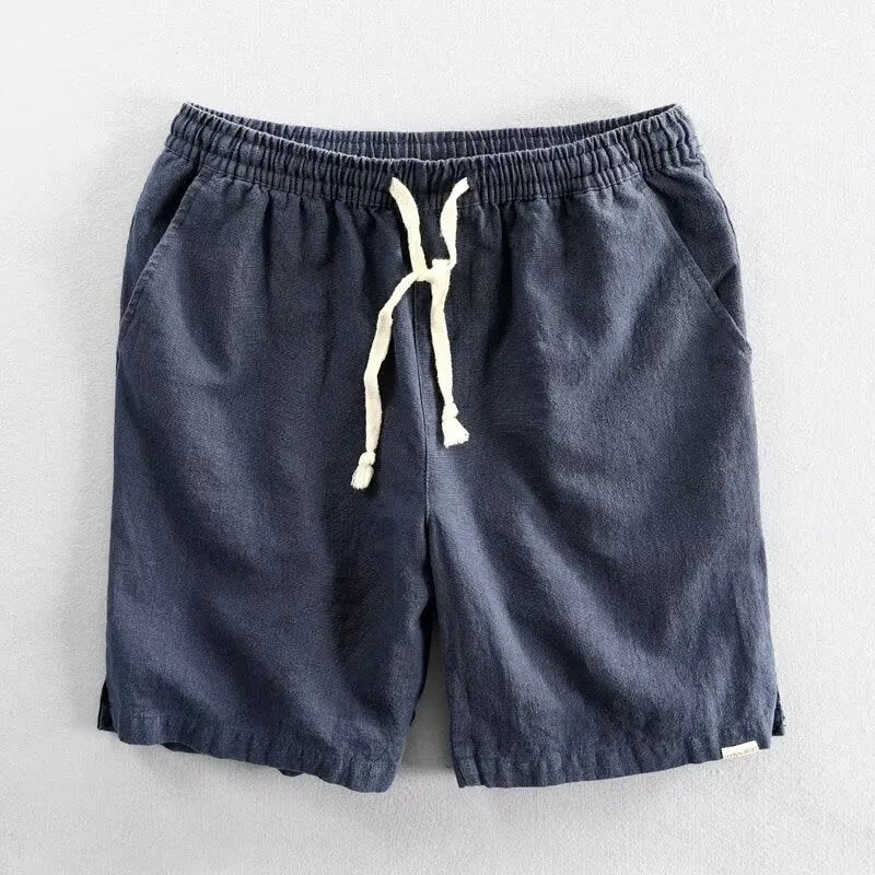 Ramie cotton linen casual shorts in straight type fifth pants length design with micro elasticity