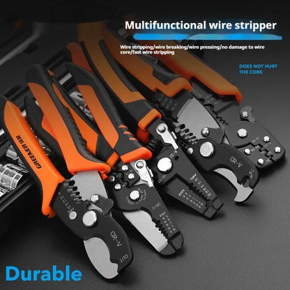 Fully automatic wire stripping pliers with high carbon steel blades and 45 # steel construction, 0.361kg weight