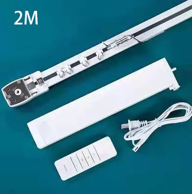 Smart curtain motor kit with aluminium track, rechargeable battery unit, and remote control