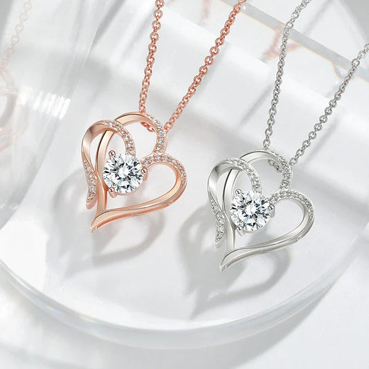 Heart-shaped pendant necklace with sparkling rhinestones, a stylish and elegant accessory for women