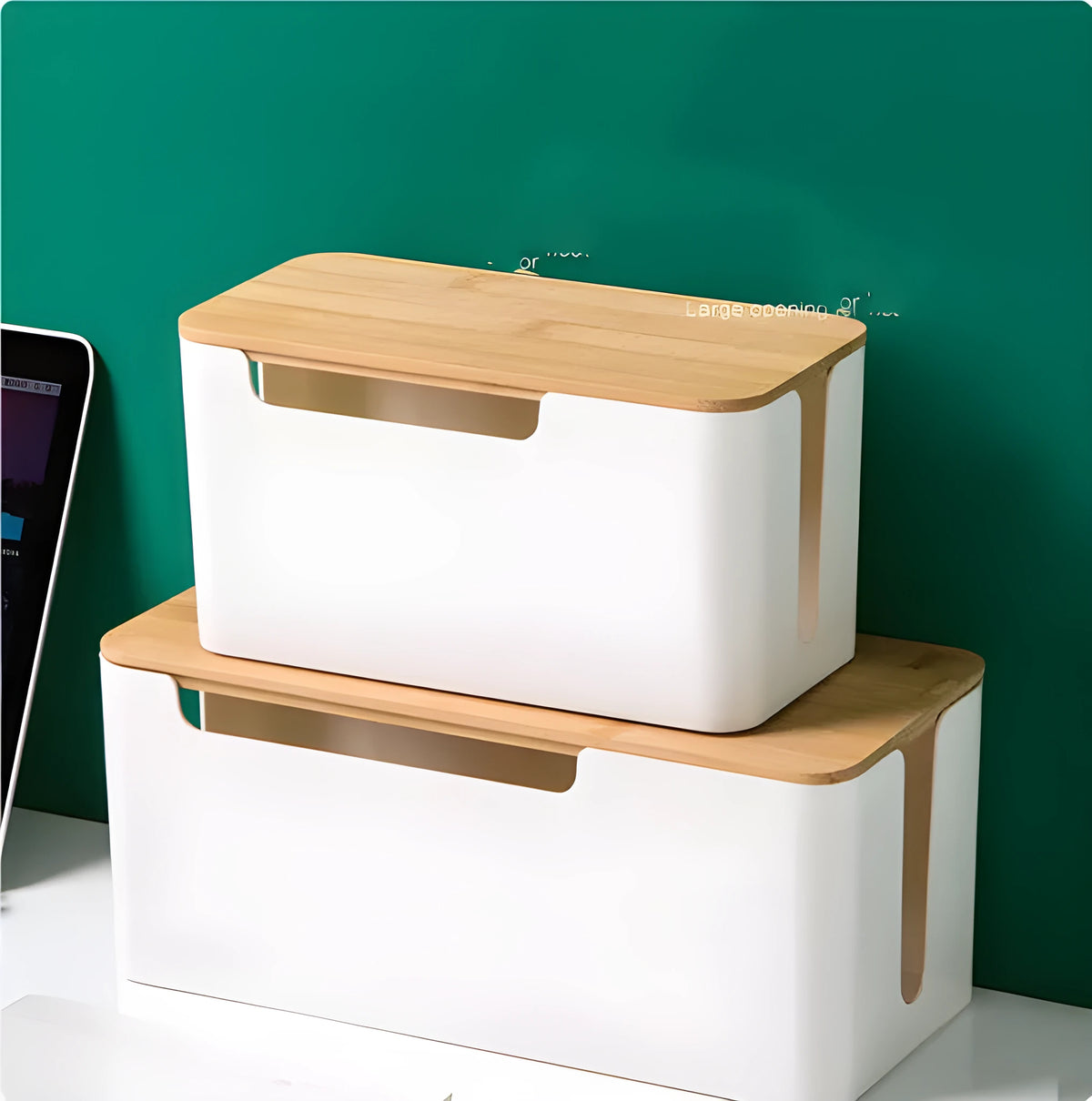 Plastic cable storage box for wires, power strips and chargers, 23x11x12.5cm and 30.5x13.5x13cm
