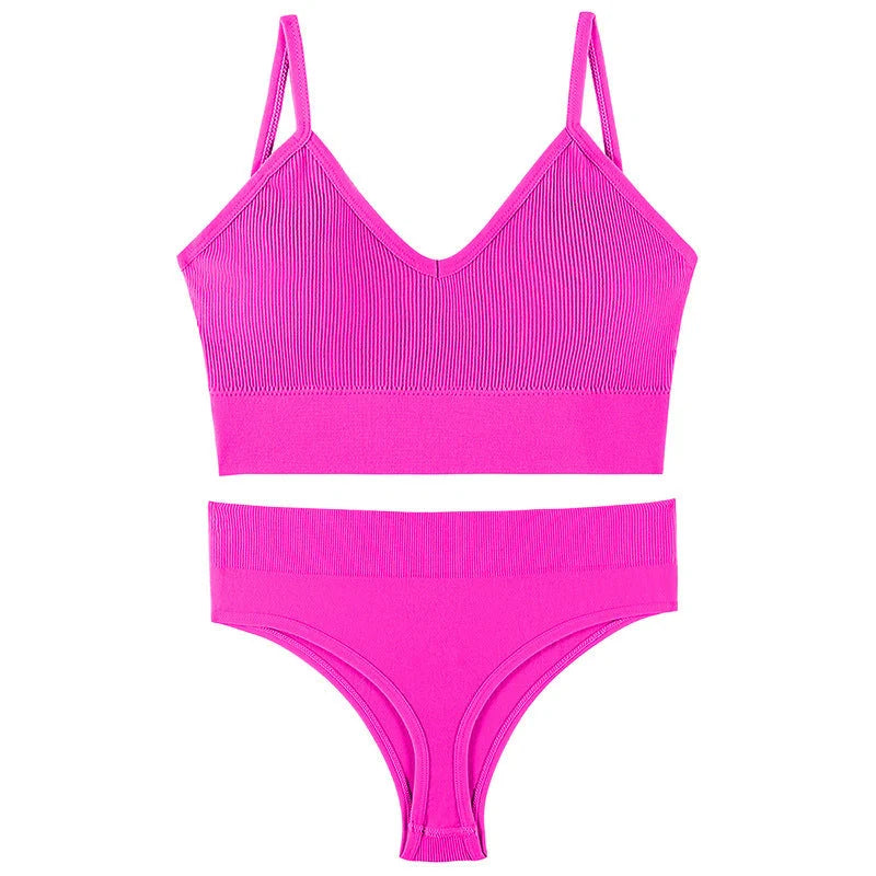 Women's Wireless Push-up Bra Set with French Triangle Cup in various colors and sizes