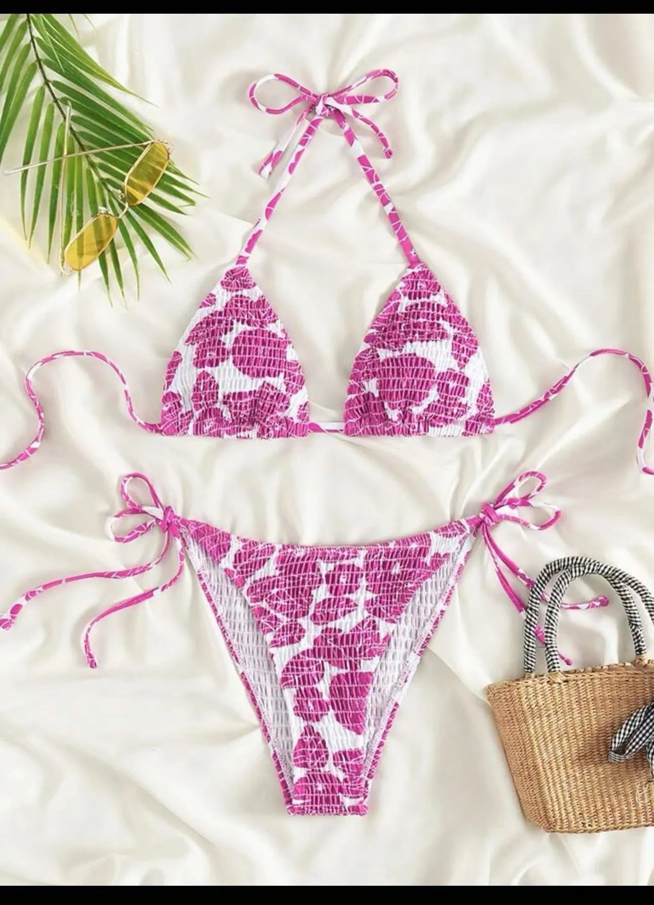 Women's floral halter swimsuit bikini set in multiple colours with brief bottoms