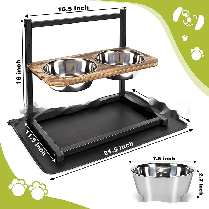 Dog feeding bowl rack made from iron, available in black colour with dimensions of 42 x 30 x 40 cm, designed to hold two separate dog food and water bowls for organised pet mealtimes
