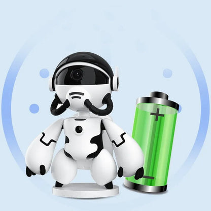 Space Robot smart home monitor in white and black colours on its detachable base.