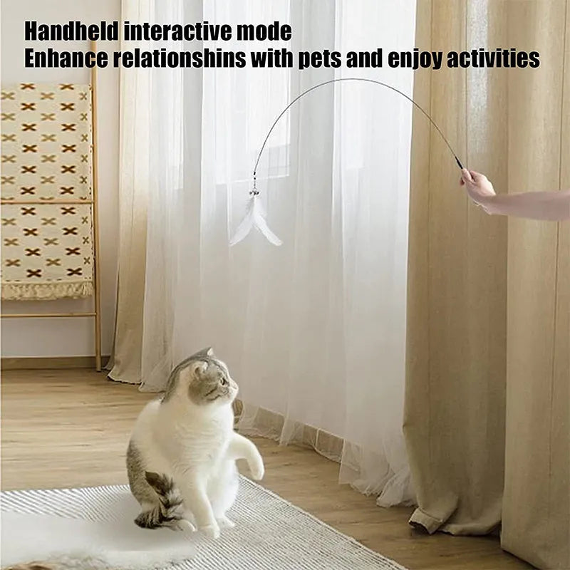 Detachable sucker cat stick with feather attachment, PVC rod and steel wire in picture colour