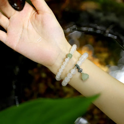 Women's S925 sterling silver bracelet with White Agate and Hetian Jade beads in a geometric national style design.