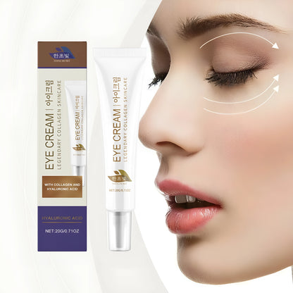 White jar of collagen and hyaluronic acid eye cream, 20g net weight.