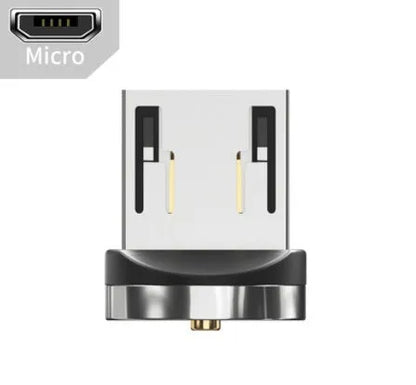 Essager black magnetic USB charging cable with 540-degree rotating connector showing LED light and nylon braiding
