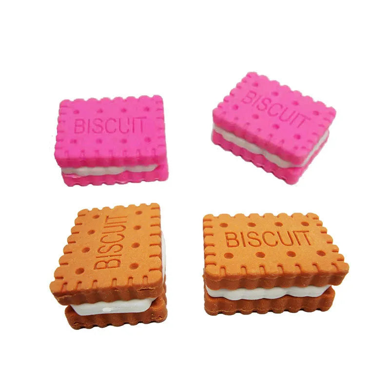 Sandwich biscuit shaped novelty eraser in brown, pink, green or purple colour options.