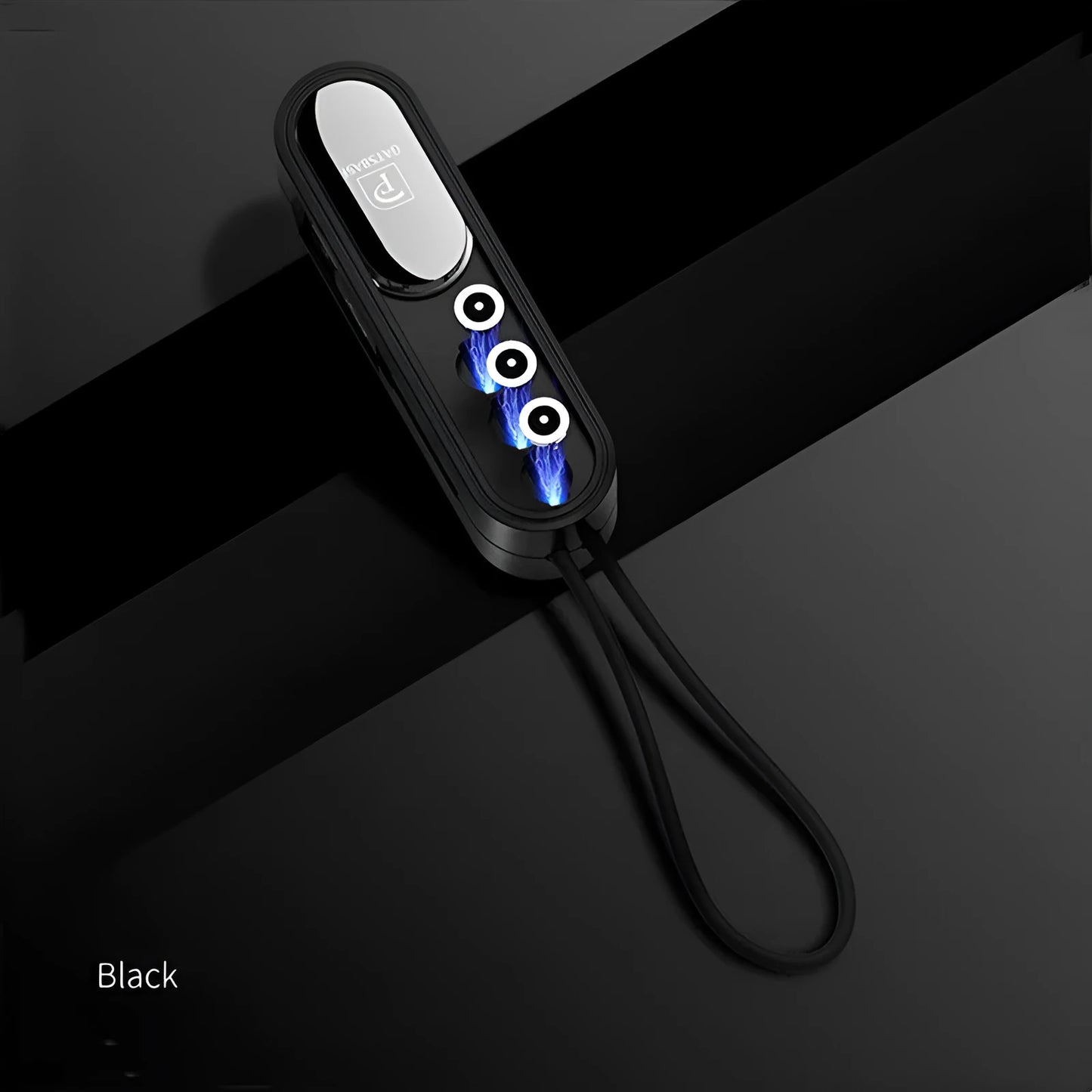 Magnetic three-in-one USB charging cable in black, white, or red colour with 0.4m length