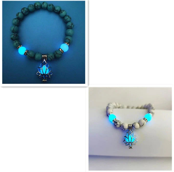 Glow-in-the-Dark Lotus Stone Bracelet with Adjustable Elastic Design for Yoga, Meditation, and Everyday Wear
