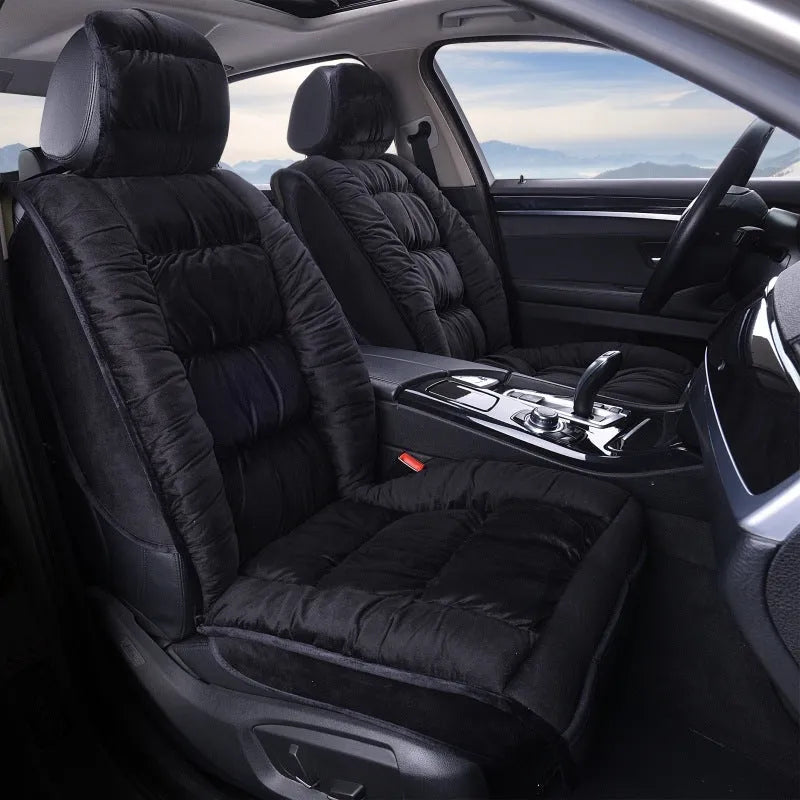 Winter short plush car seat cushion set in grey with wool cotton filler for cold weather driving