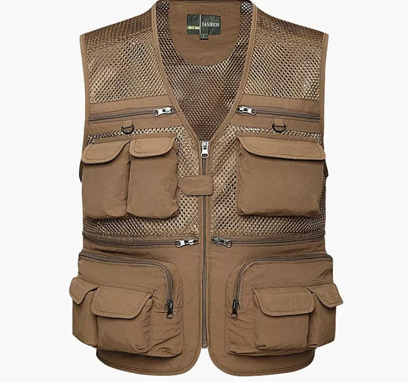 Multi-pocket men's professional photography vest in nylon, available in multiple colors and sizes