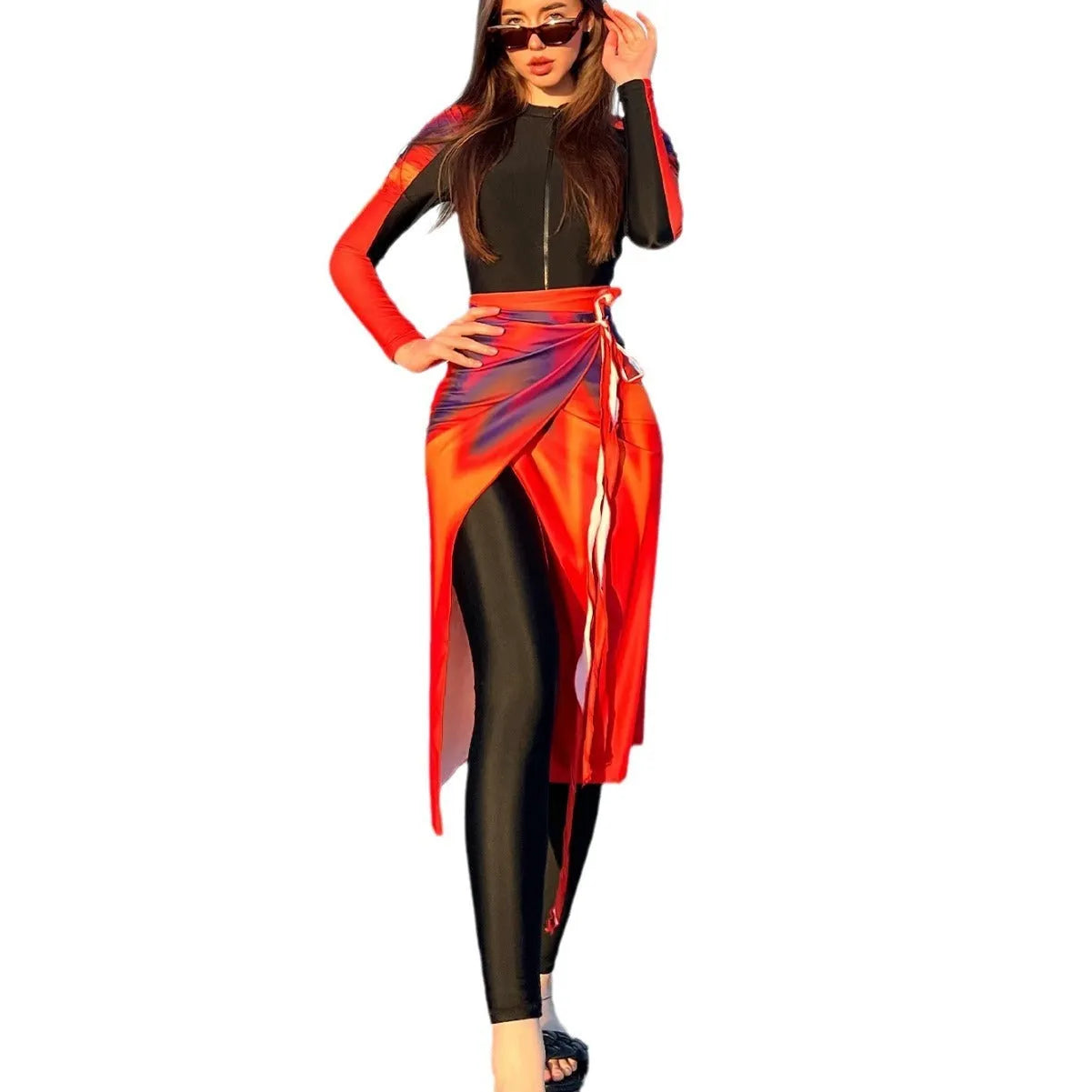 Women's polyester bikini three-piece set in conservative pattern style, colour 427, sizes S to XL