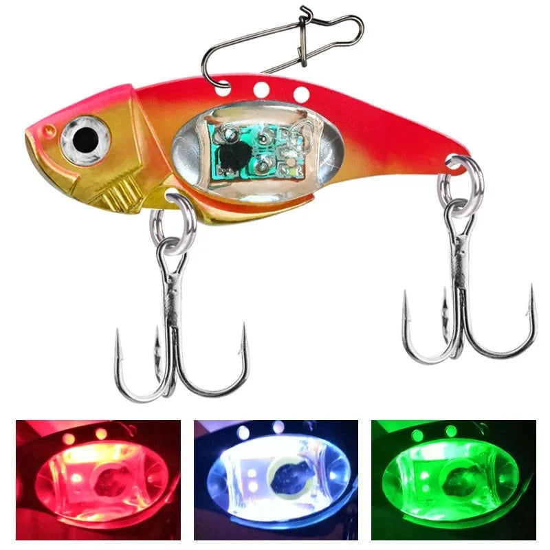 Blue and red Metal Vib electronic fishing lure with luminous metal finish