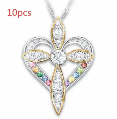 Elegant heart-shaped cross pendant necklace with adjustable chain, perfect for faith and fashion lovers.