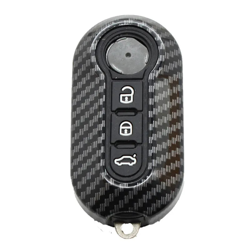 Fiat 500 car key replacement case in black ABS plastic with carbon fibre design