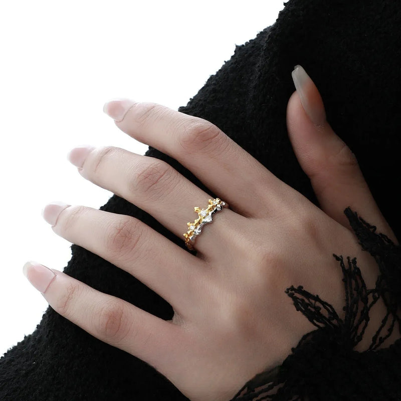 Princess Knight couple ring in adjustable opening size with original design, made from silver with electroplating treatment available in white gold and black gold colours for female wearers seeking minority style jewellery