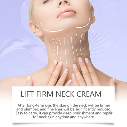 Neck skin cream in 6cm by 6cm by 3.8cm container with 50g moisturising and firming formula