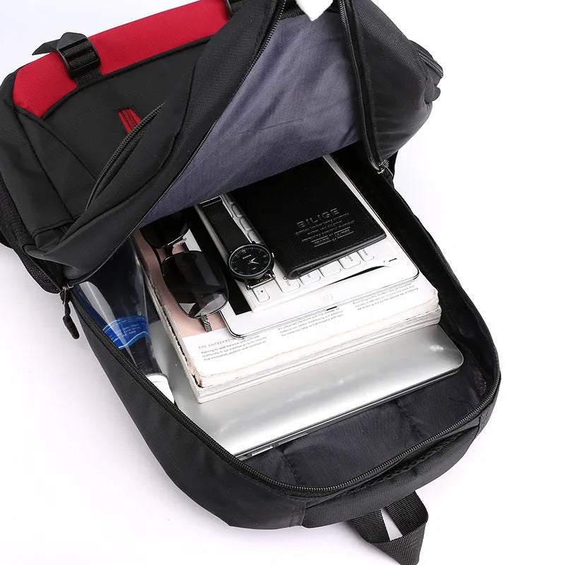 Waterproof nylon school backpack with airpillow straps in black, red, blue, or grey colours