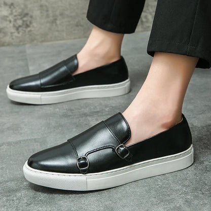 Stylish men's business casual loafers in black and brown