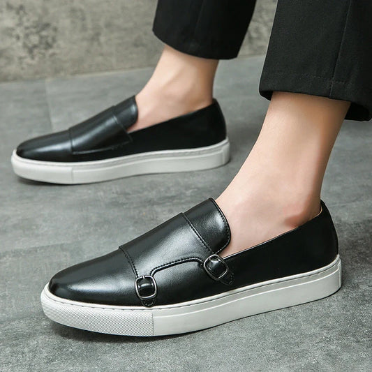 Stylish men's business casual loafers in black and brown