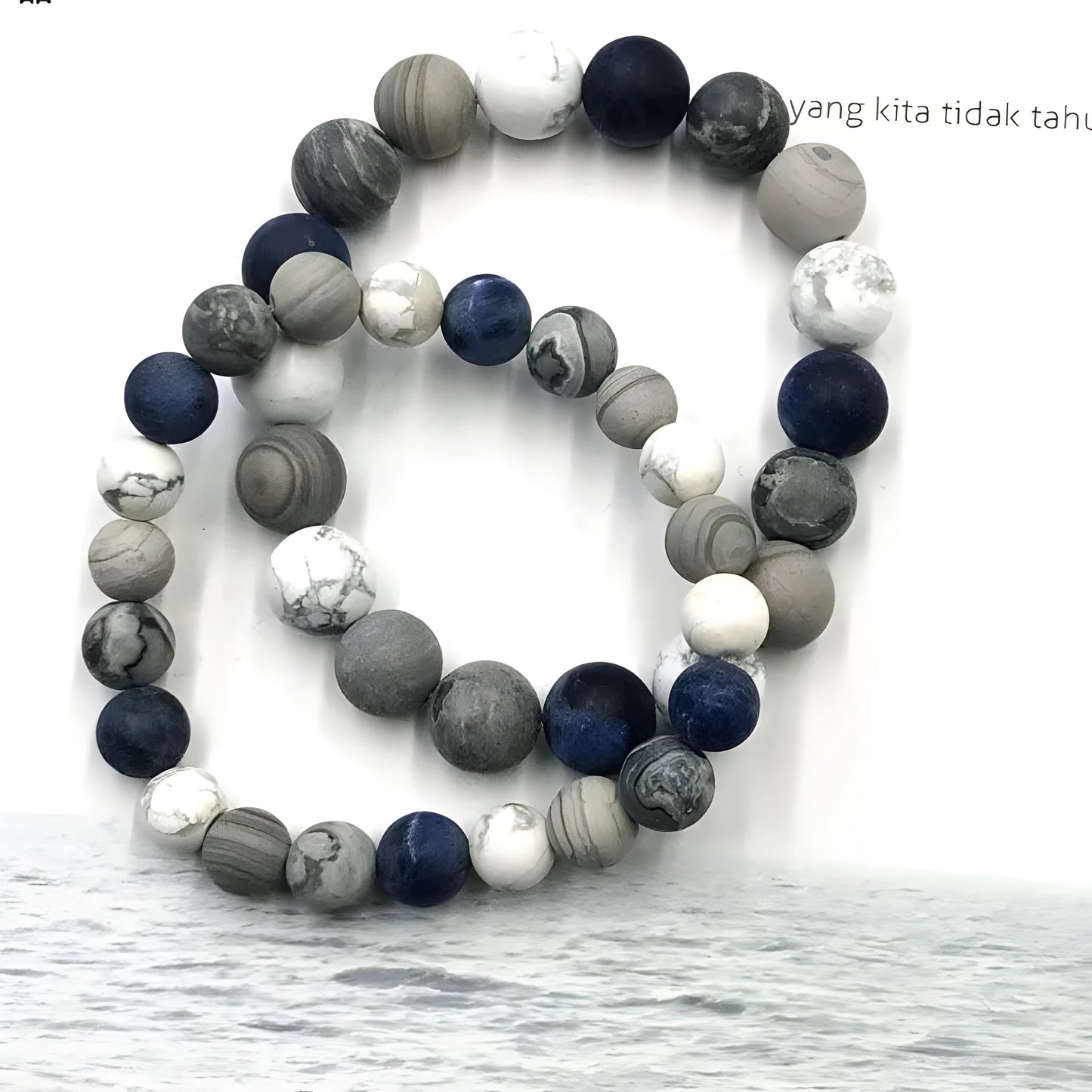 Handmade U-shaped planet stone starry bracelet for men and women, showing natural stone beads.
