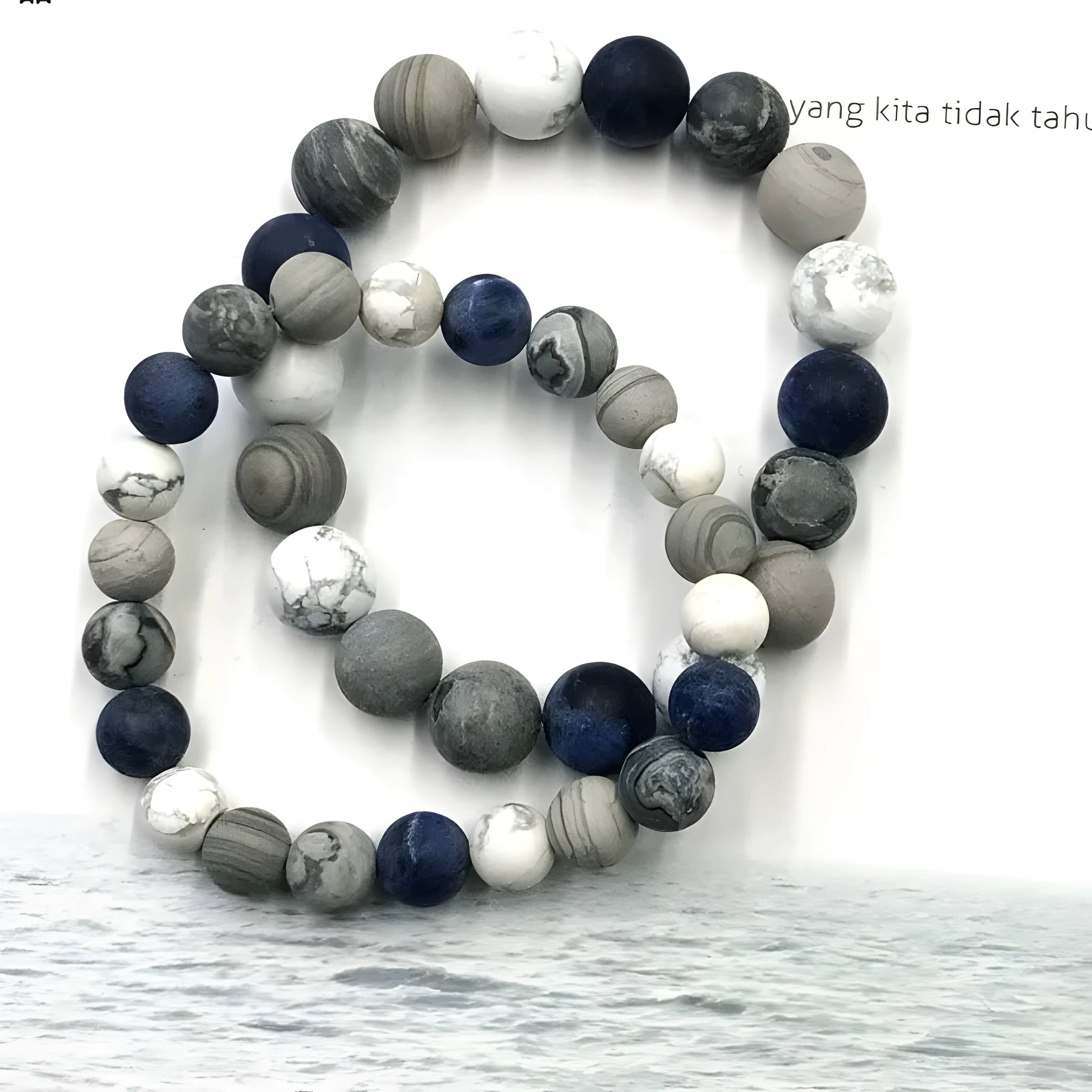 Handmade U-shaped planet stone starry bracelet for men and women, showing natural stone beads.