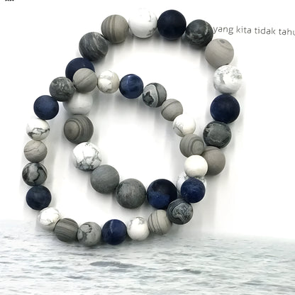 Handmade U-shaped planet stone starry bracelet for men and women, showing natural stone beads.