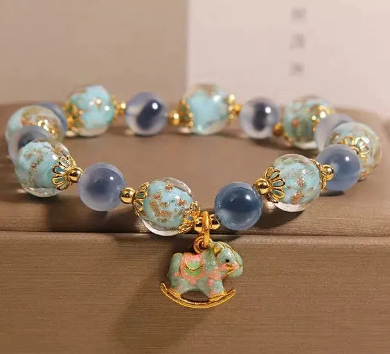 Blue sugar heart agate bracelet with luminous glass beads in Japanese and South Korean style for women