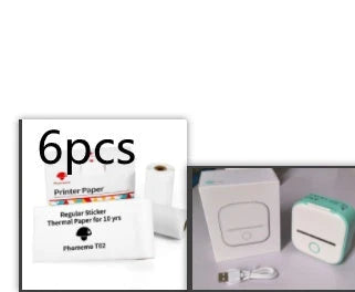 Compact Bluetooth-enabled thermal label printer in white, pink, and green colors with various label options