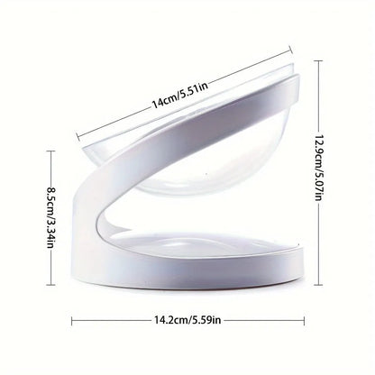 White elevated cat food bowl with tilt angle and neck support ridge