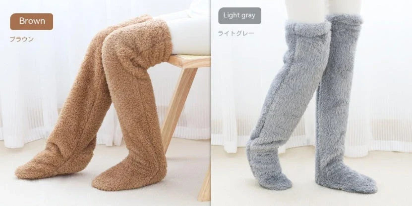 Cozy over-the-knee fuzzy socks in a variety of colors for winter warmth and comfort