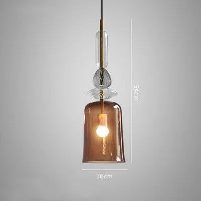 Glass chandelier with adjustable height for bar counters, showing 200mm diameter round lamp