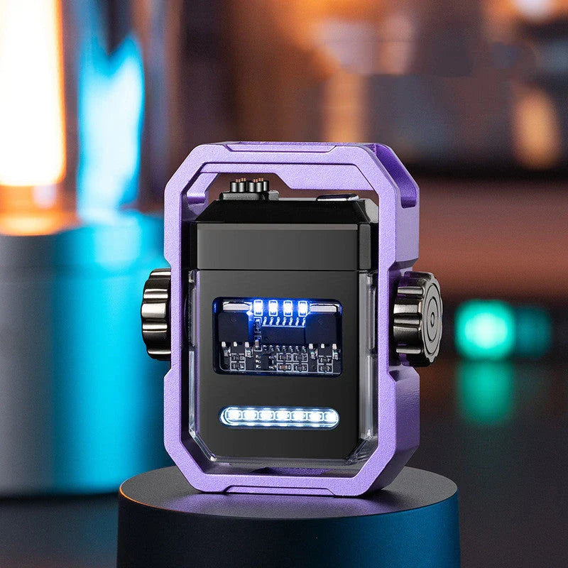 Rechargeable dual-arc windproof lighter with gyroscope decompression mechanism, available in multiple colors