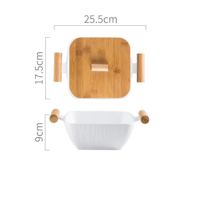 Irregular shaped porcelain ceramic bowl with lid in black, green, pink, or white colour options