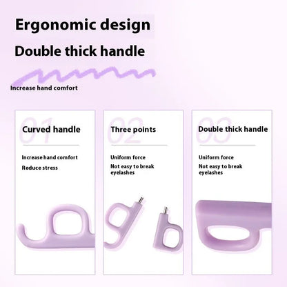 A4 chromium-coated scissor-style eyelash curler with tail design in pink or purple colour options