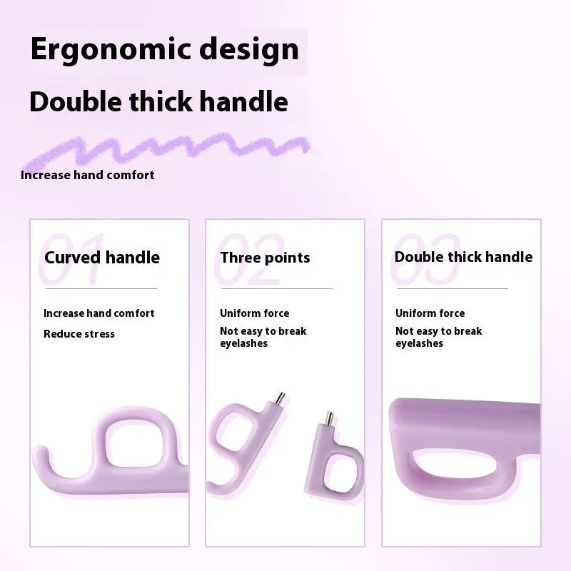 Eyelash curler with A4 chromium-coated scissor-style handle and tail design in 11.3 x 9.6 cm size available in original pink, original purple, rubber plastic pink, and rubber plastic purple colour options including both PP bag and colour box packaging.